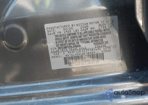 2025 Nissan Versa 1.6 Sr из США, поврежденный, VIN 3N1CN8FV2SL845439